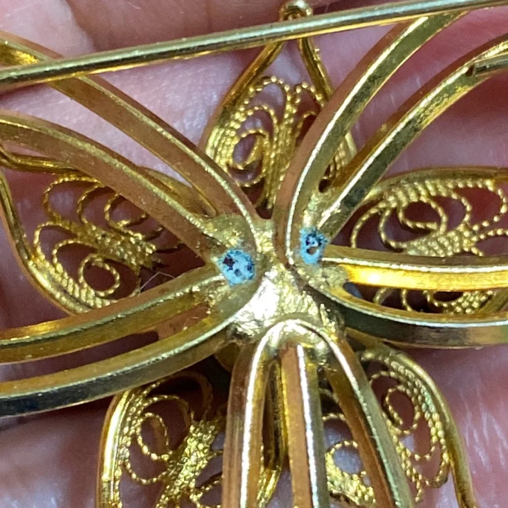 🖤Vtg💕Jade flower ribbon brooch - Picture 8 of 11